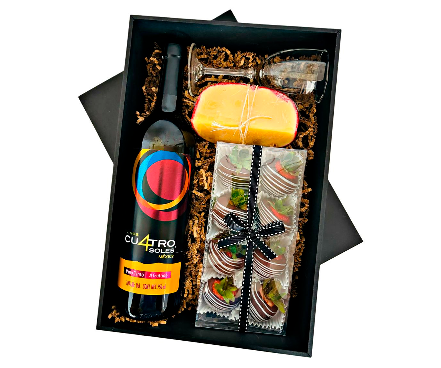 Regalo Fancy – Vino, Queso y Fresas